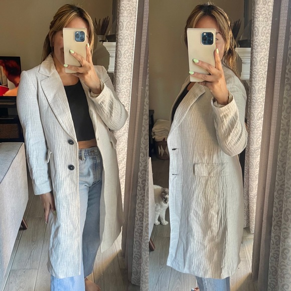Zara Jackets & Blazers - Zara | Linen Blend Neutral Contemporary Lagenlook Long Coat Size: Medium